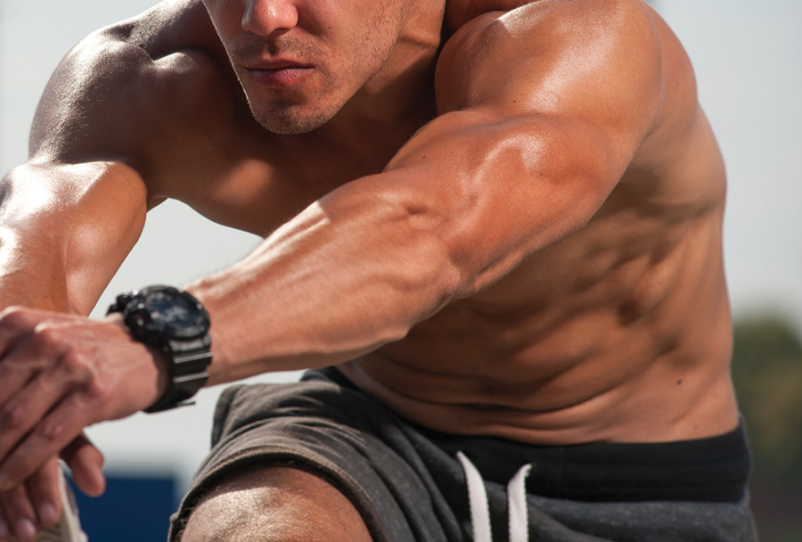 Fit man stretching and preparing to run after receiving a health and wellness consultation from Men's Only Medical in West Palm Beach and Palm Beach, including weight loss, diet plans, and other men's health services.